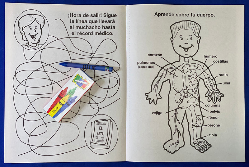 Spanish hospital visit coloring and activity book for children