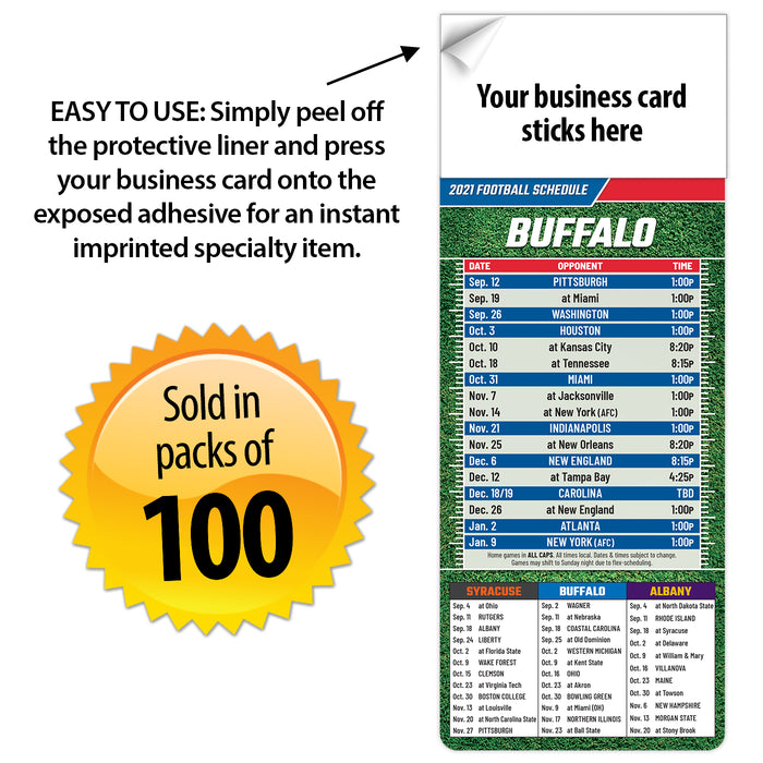 2023 Pro Football Sports Schedule Magnets (BUFFALO) - 100 Count - Your Business Card Sticks on Top