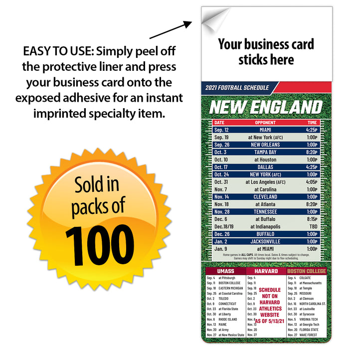 2023 Pro Football Sports Schedule Magnets (NEW ENGLAND) - 100 Count - Your Business Card Sticks on Top