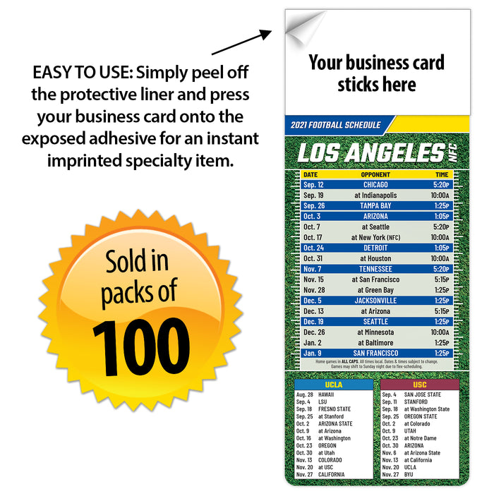2023 Pro Football Sports Schedule Magnets (LOS ANGELES - NFC) - 100 Count - Your Business Card Sticks on Top