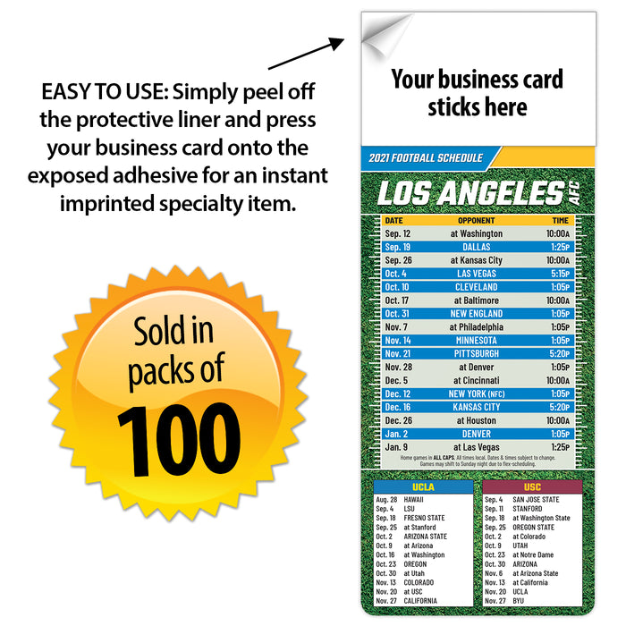 2023 Pro Football Sports Schedule Magnets (LOS ANGELES - AFC) - 100 Count - Your Business Card Sticks on Top