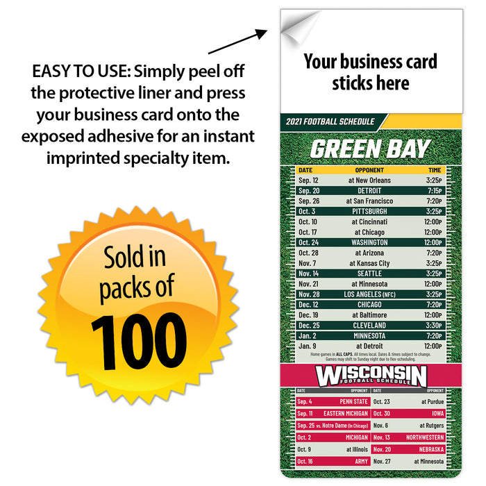 2023 Pro Football Sports Schedule Magnets (GREEN BAY) - 100 Count - Your Business Card Sticks on Top