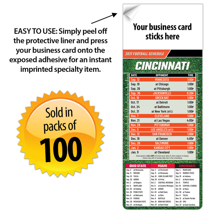 2023 Pro Football Sports Schedule Magnets (CINCINNATI) - 100 Count - Your Business Card Sticks on Top