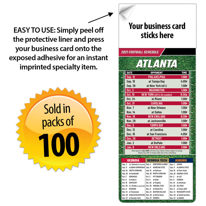2023 Pro Football Sports Schedule Magnets (ATLANTA) - 100 Count - Your Business Card Sticks on Top