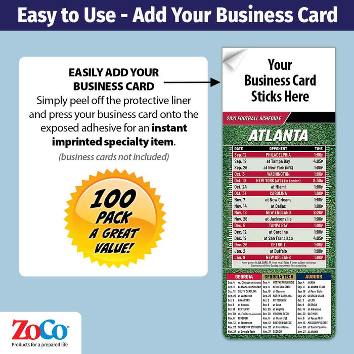 ZoCo Products - Pro Football Sports Schedule Magnets - Add Your Business Card