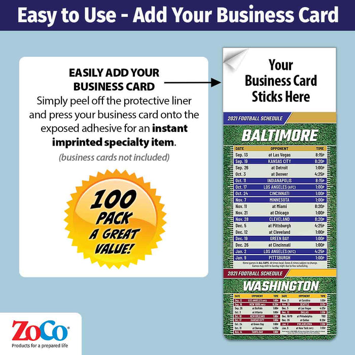 ZoCo Products - Pro Football Sports Schedule Magnets - Add Your Business Card