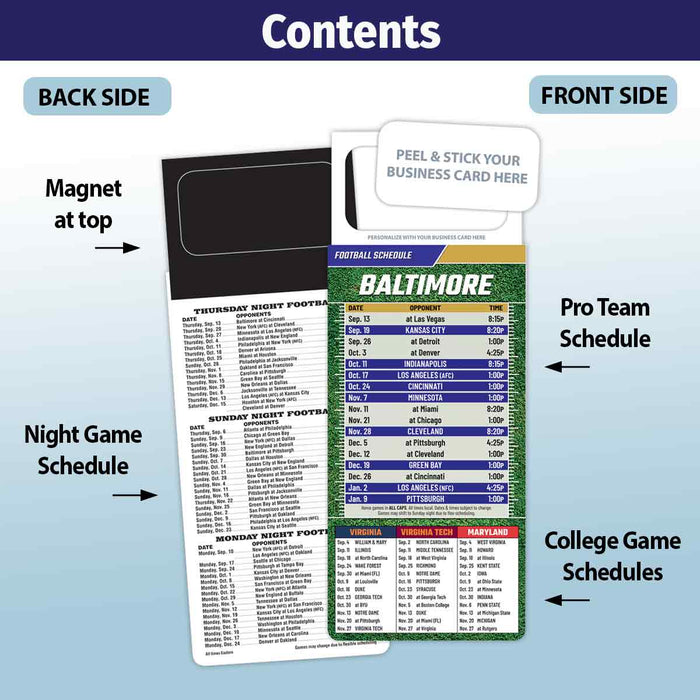 ZoCo Products - Pro Football Sports Schedule Magnets - Add Your Business Card