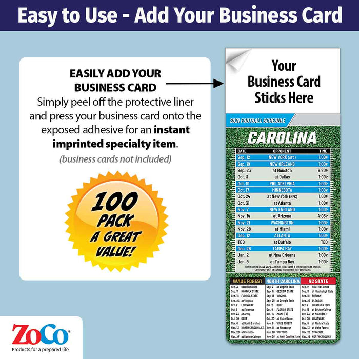 ZoCo Products - Pro Football Sports Schedule Magnets - Add Your Business Card