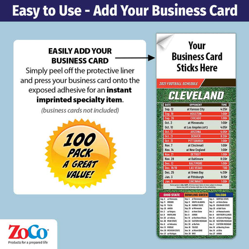 ZoCo - Pro Football Sports Schedule Magnets (CLEVELAND) - 100 Count - Your Business Card Sticks on Top