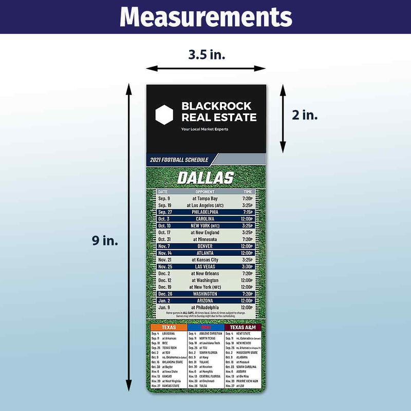 ZoCo - Pro Football Sports Schedule Magnets (DALLAS) - 100 Count - Your Business Card Sticks on Top