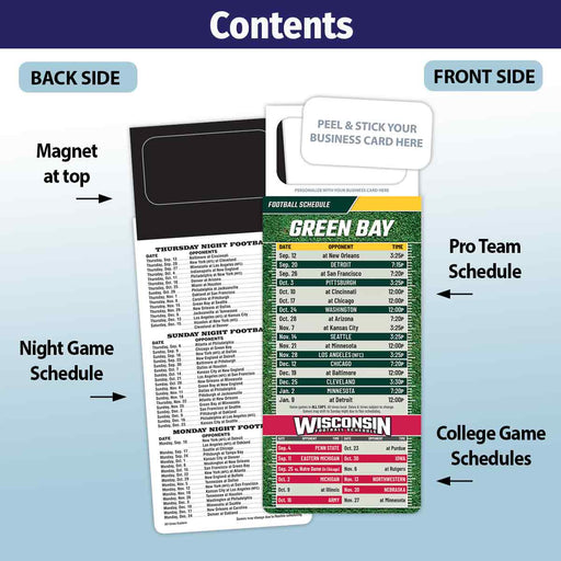 ZoCo - Pro Football Sports Schedule Magnets (GREEN BAY) - 100 Count - Your Business Card Sticks on Top