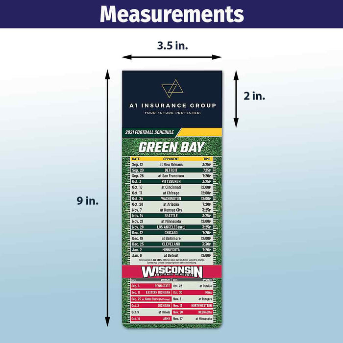 ZoCo - Pro Football Sports Schedule Magnets (GREEN BAY) - 100 Count - Your Business Card Sticks on Top