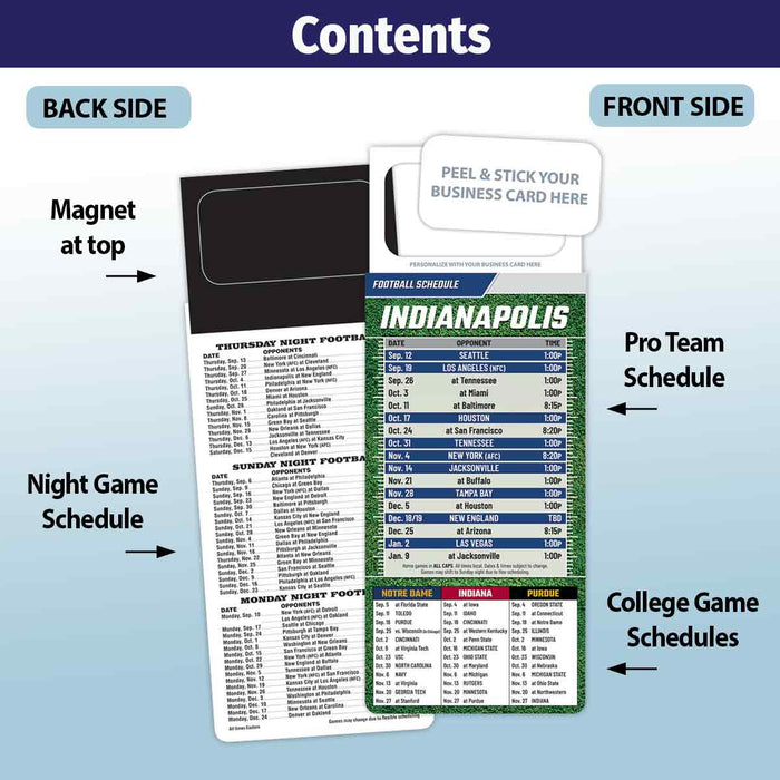 ZoCo - Pro Football Sports Schedule Magnets (INDIANAPOLIS) - 100 Count - Your Business Card Sticks on Top