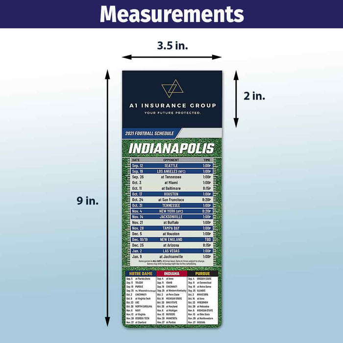 ZoCo - Pro Football Sports Schedule Magnets (INDIANAPOLIS) - 100 Count - Your Business Card Sticks on Top