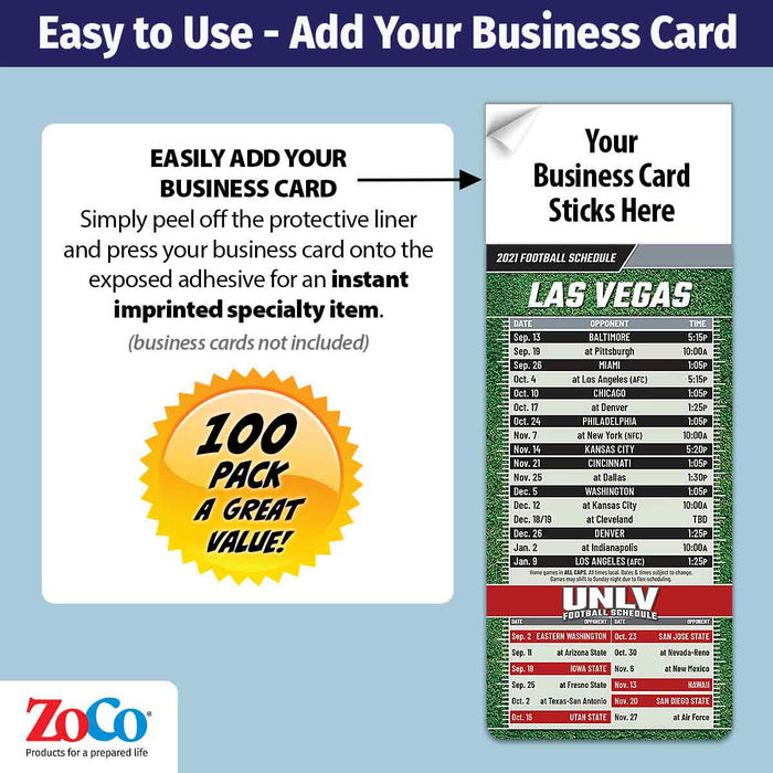 ZoCo - Pro Football Sports Schedule Magnets (LAS VEGAS) - 100 Count - Your Business Card Sticks on Top