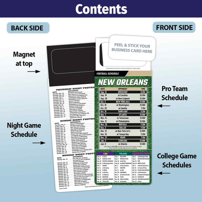 ZoCo - Pro Football Sports Schedule Magnets (NEW ORLEANS) - 100 Count - Your Business Card Sticks on Top