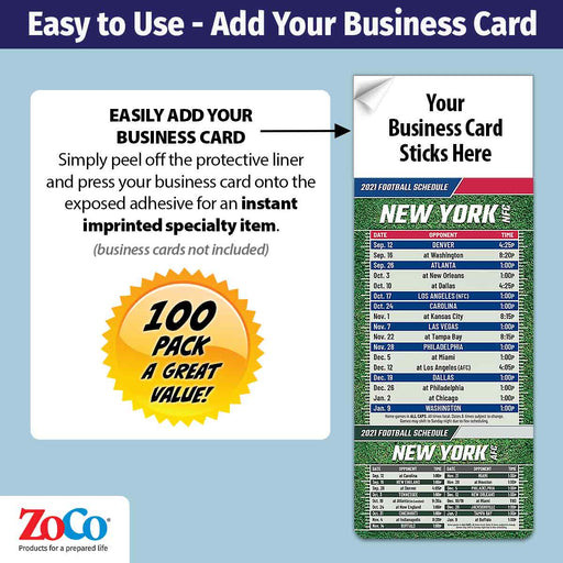 Pro Football Sports Schedule Magnets (NEW YORK- NFC) - 100 Count - Your Business Card Sticks on Top