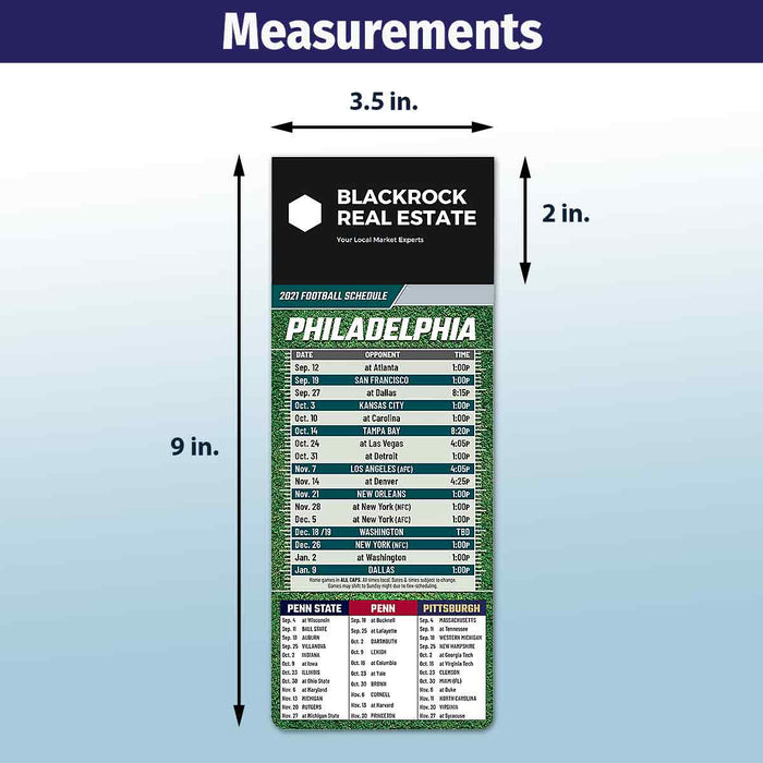 ZoCo - Pro Football Sports Schedule Magnets (PHILADELPHIA) - 100 Count - Your Business Card Sticks on Top