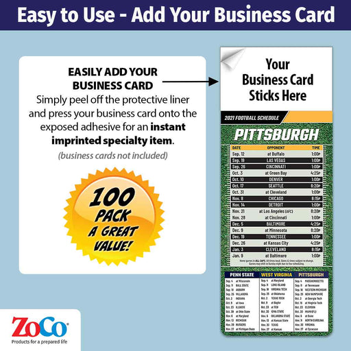 ZoCo - Pro Football Sports Schedule Magnets (PITTSBURGH) - 100 Count - Your Business Card Sticks on Top