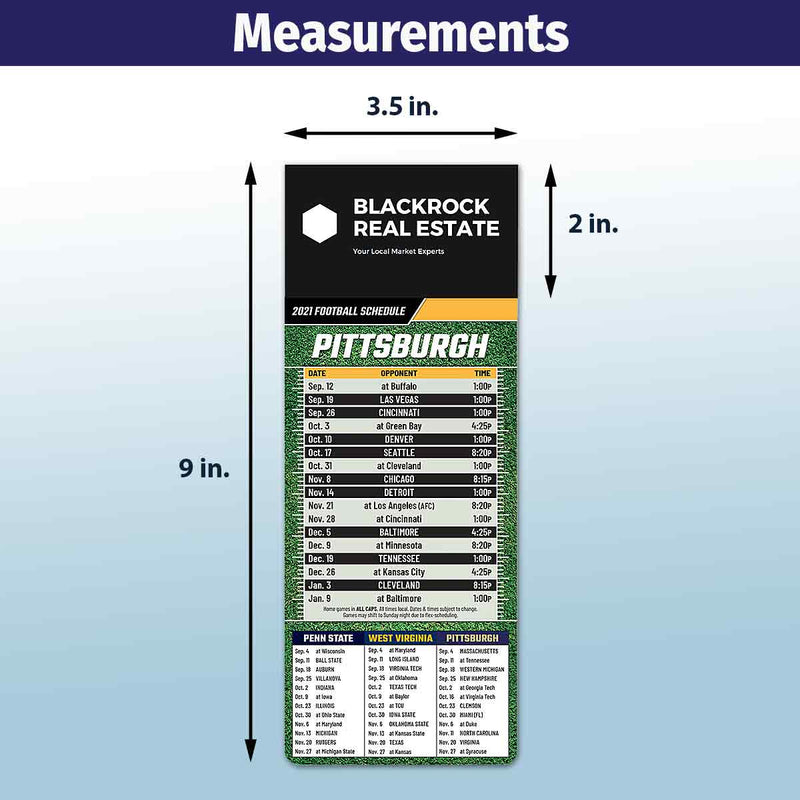ZoCo - Pro Football Sports Schedule Magnets (PITTSBURGH) - 100 Count - Your Business Card Sticks on Top