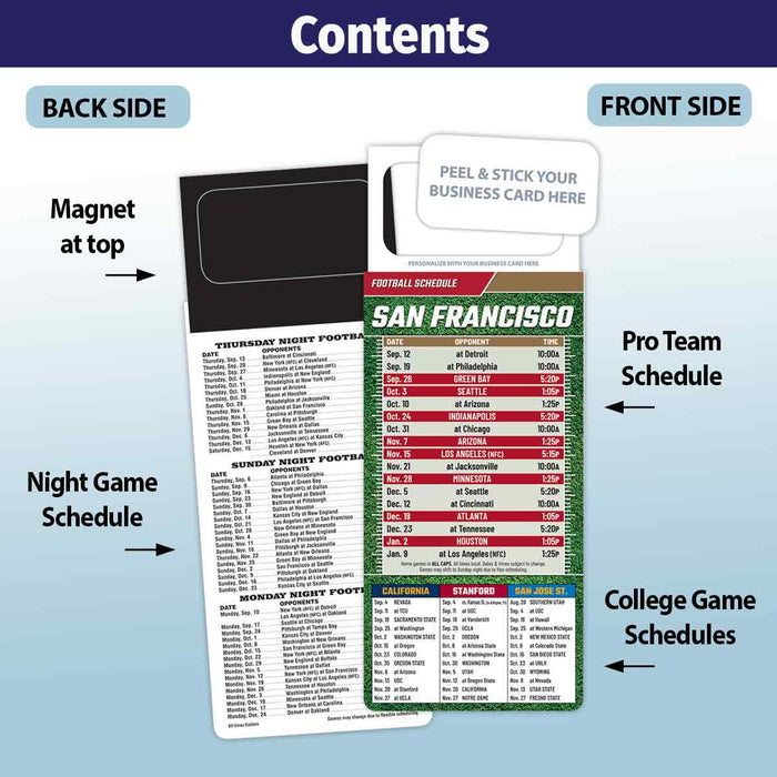 ZoCo - Pro Football Sports Schedule Magnets (SAN FRANCISCO) - 100 Count - Your Business Card Sticks on Top