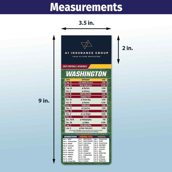 ZoCo - Pro Football Sports Schedule Magnets (WASHINGTON) - 100 Count - Your Business Card Sticks on Top
