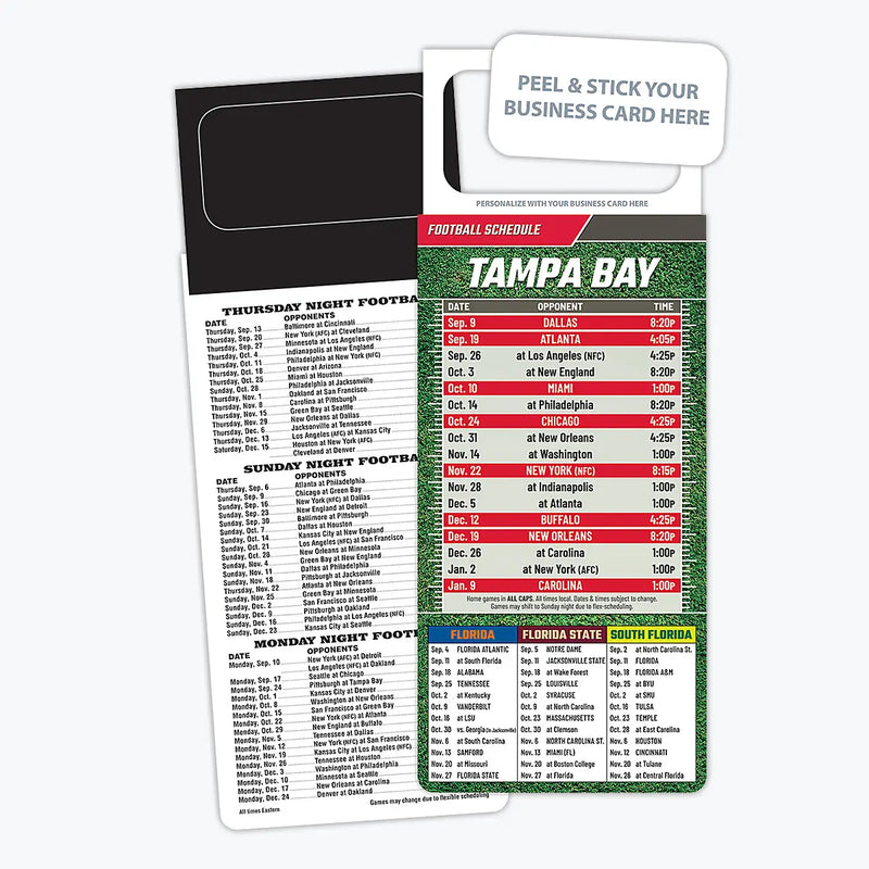 ZoCo - Pro Football Sports Schedule Magnets (TAMPA BAY) - 100 Count - Your Business Card Sticks on Top