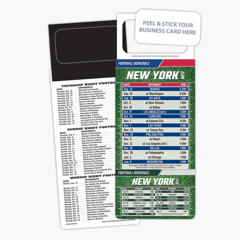 Pro Football Sports Schedule Magnets (NEW YORK- NFC) - 100 Count - Your Business Card Sticks on Top