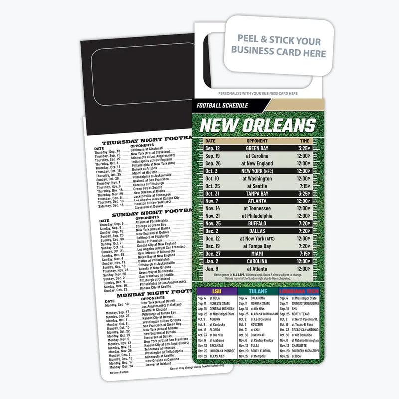 ZoCo - Pro Football Sports Schedule Magnets (NEW ORLEANS) - 100 Count - Your Business Card Sticks on Top