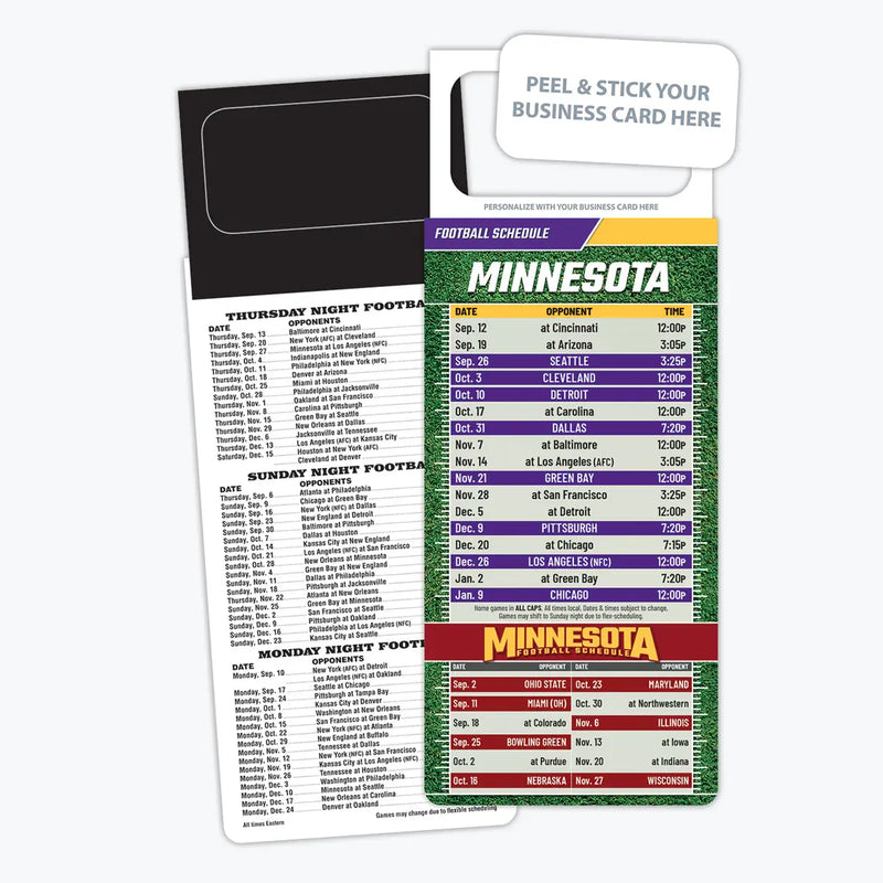 ZoCo - Pro Football Sports Schedule Magnets (MINNESOTA) - 100 Count - Your Business Card Sticks on Top