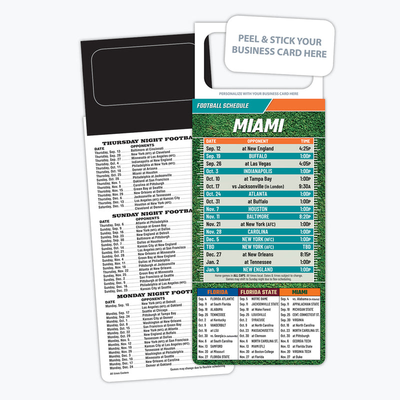 ZoCo - Pro Football Sports Schedule Magnets (MIAMI) - 100 Count - Your Business Card Sticks on Top
