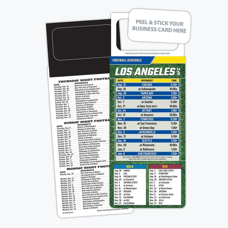 ZoCo - Pro Football Sports Schedule Magnets (LOS ANGELES - NFC) - 100 Count - Your Business Card Sticks on Top