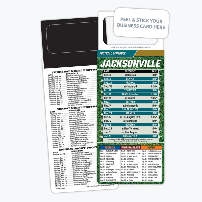 ZoCo - Pro Football Sports Schedule Magnets (JACKSONVILLE) - 100 Count - Your Business Card Sticks on Top