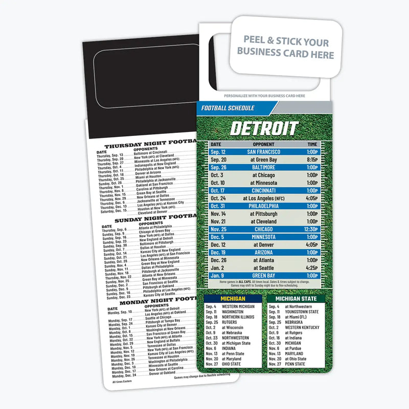 oCo - Pro Football Sports Schedule Magnets (DETROIT) - 100 Count - Your Business Card Sticks on Top