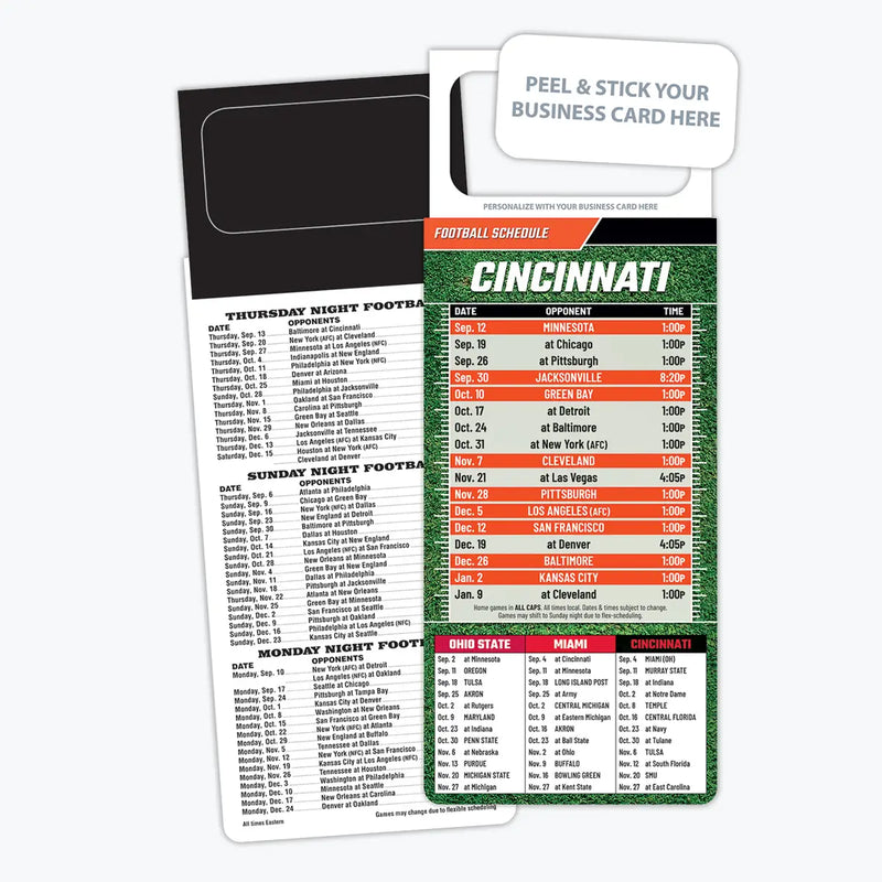 ZoCo- Pro Football Sports Schedule Magnets (CINCINNATI) - 100 Count - Your Business Card Sticks on Top