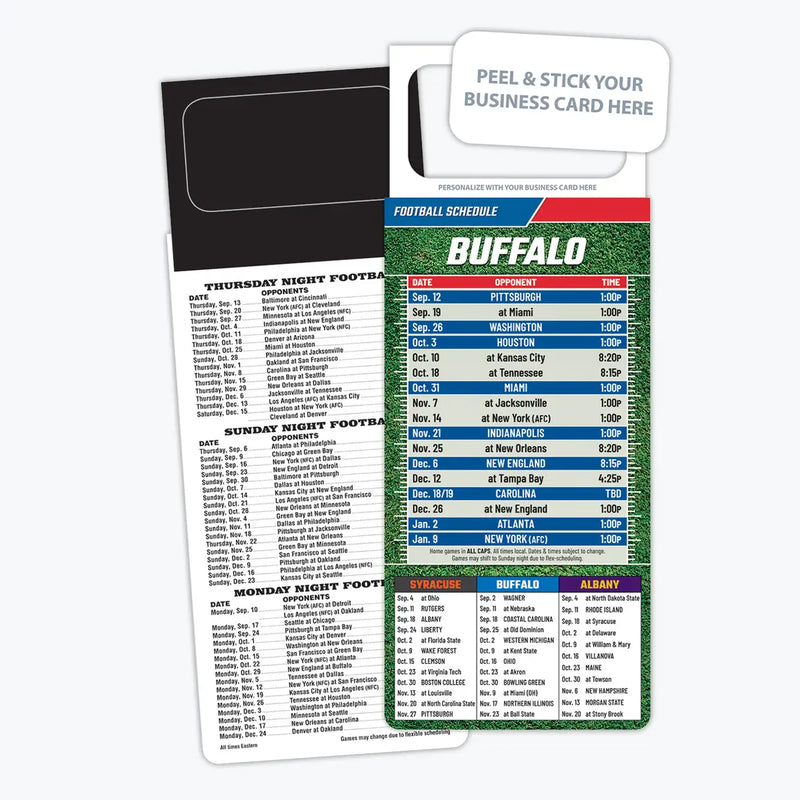 Pro Football Sports Schedule Magnets (BUFFALO) - 100 Count - Your Business Card Sticks on Top