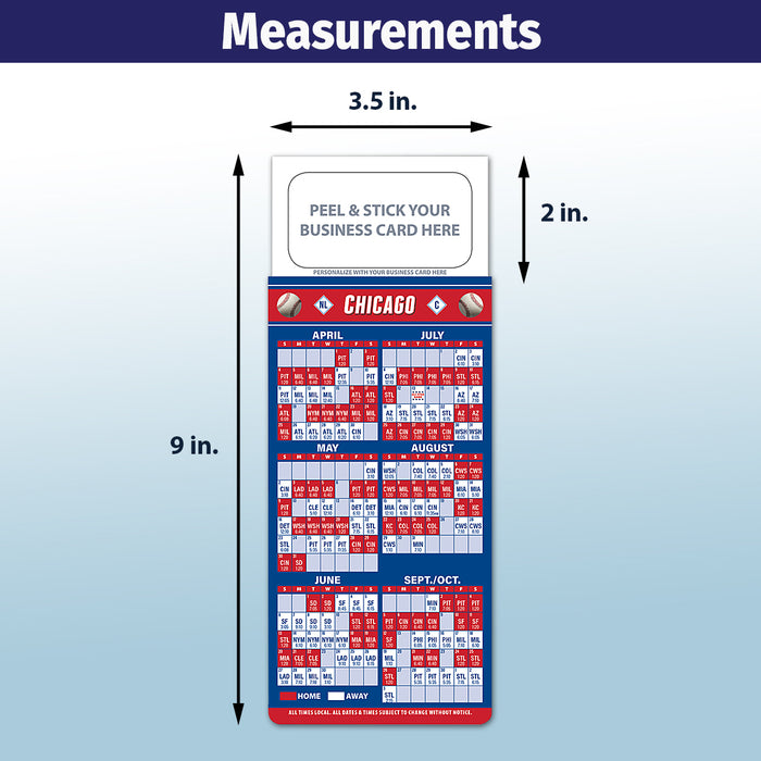 Major League Baseball (MLB) Sports Schedule Magnets (CHICAGO) - 100 Count - Your Business Card Sticks on Top