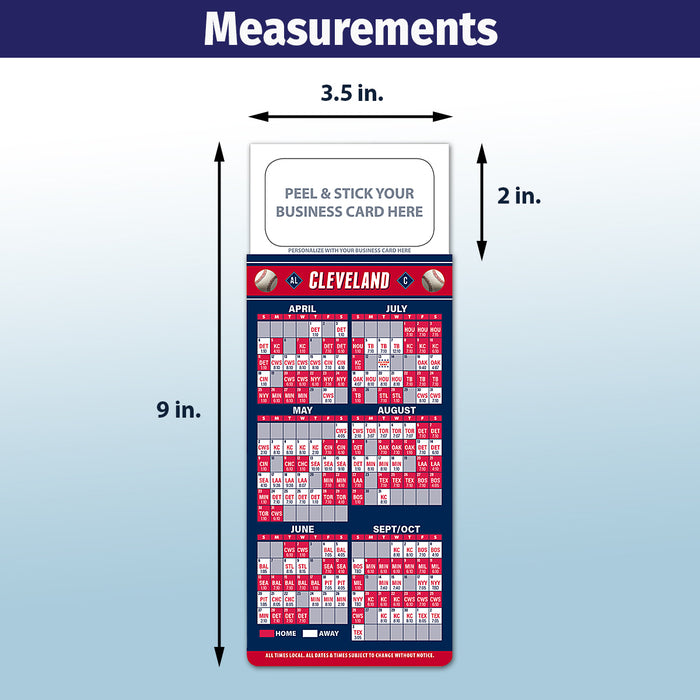 Pro Baseball Sports Schedule Magnets - CLEVELAND - 100 Count - Your Business Card Sticks on Top - ZoCo Products