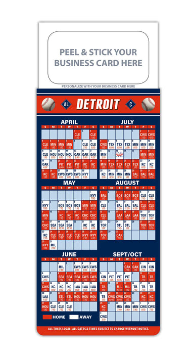 Pro Baseball Sports Schedule Magnets - DETROIT - 100 Count - Your Business Card Sticks on Top - ZoCo Products