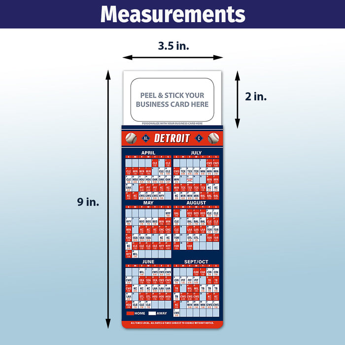 Pro Baseball Sports Schedule Magnets - DETROIT - 100 Count - Your Business Card Sticks on Top - ZoCo Products