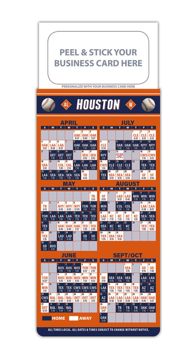 Pro Baseball Sports Schedule Magnets - HOUSTON - 100 Count - Your Business Card Sticks on Top - ZoCo Products