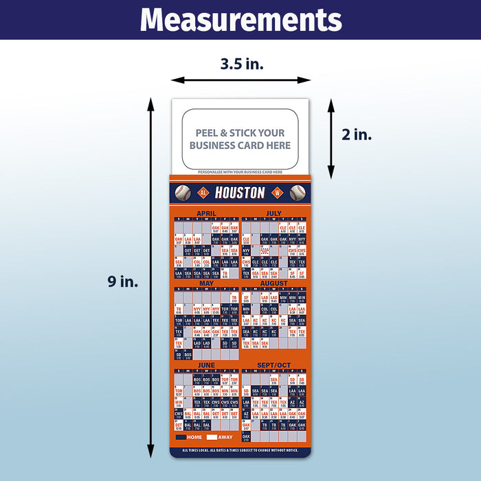Pro Baseball Sports Schedule Magnets - HOUSTON - 100 Count - Your Business Card Sticks on Top - ZoCo Products