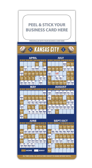 Pro Baseball Sports Schedule Magnets - KANSAS CITY - 100 Count - Your Business Card Sticks on Top - ZoCo Products