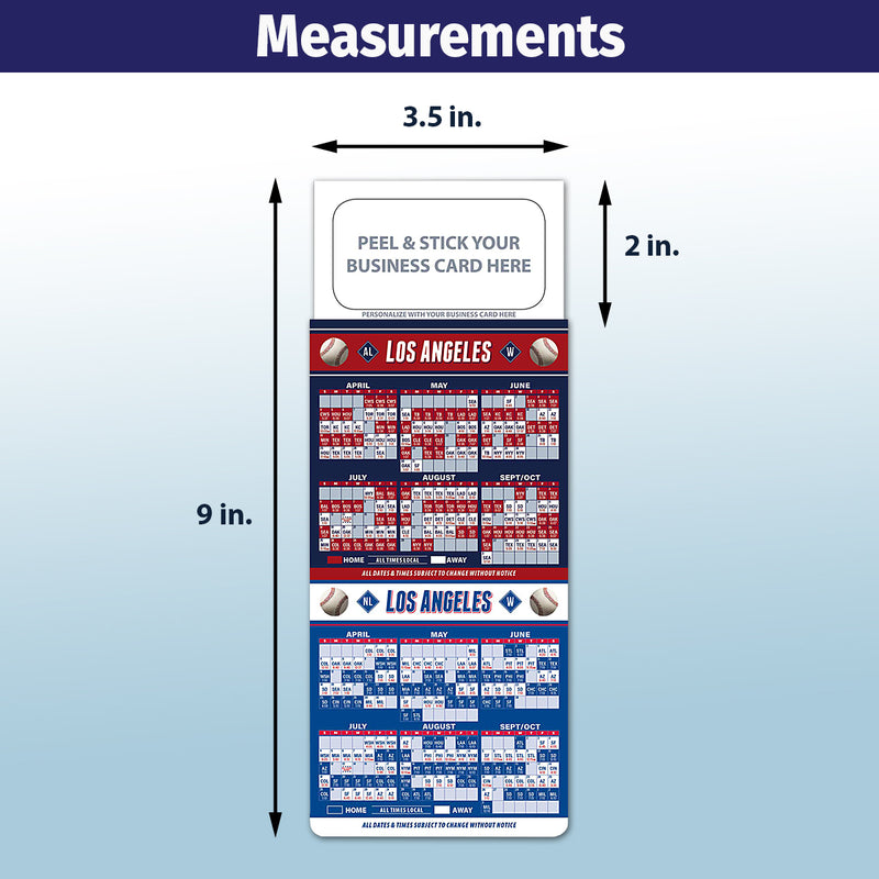 Pro Baseball Sports Schedule Magnets - LOS ANGELES - 100 Count - Your Business Card Sticks on Top - ZoCo Products