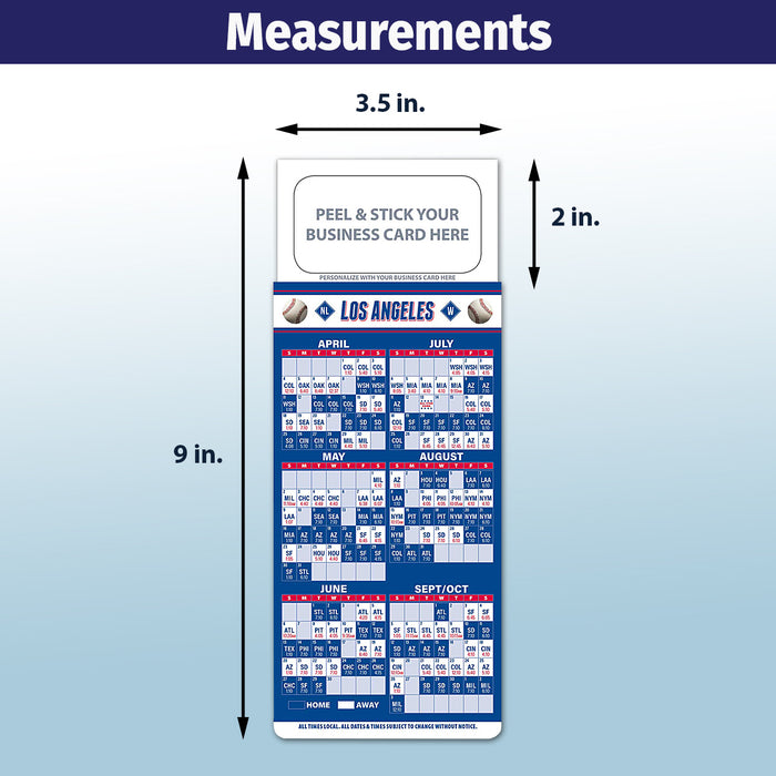 Pro Baseball Sports Schedule Magnets - LAS ANGELES DODGERS - 100 Count - Your Business Card Sticks on Top - ZoCo Products