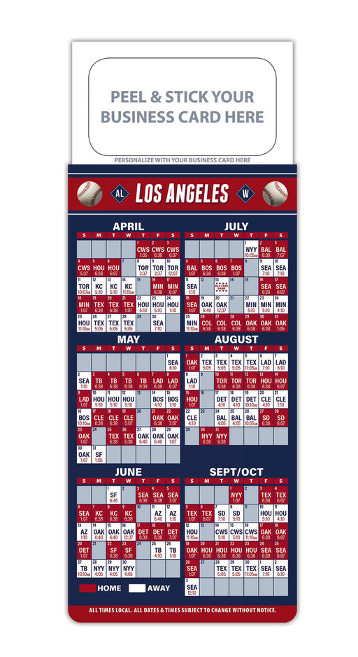 Pro Baseball Sports Schedule Magnets - LAS ANGELES ANGELS - 100 Count - Your Business Card Sticks on Top - ZoCo Products