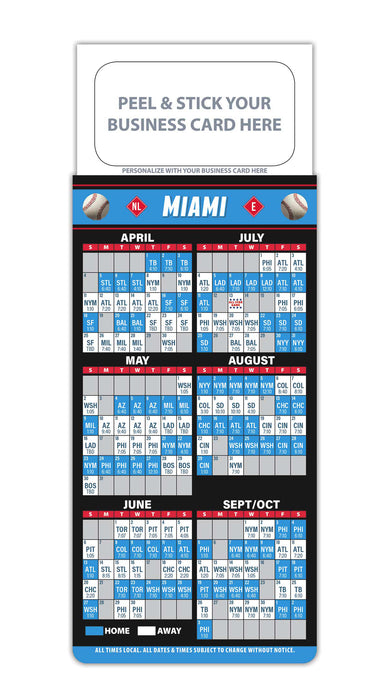 Pro Baseball Sports Schedule Magnets - MIAMI - 100 Count - Your Business Card Sticks on Top - ZoCo Products