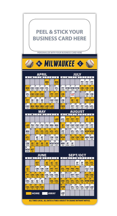 Pro Baseball Sports Schedule Magnets - MILWAUKEE - 100 Count - Your Business Card Sticks on Top - ZoCo Products