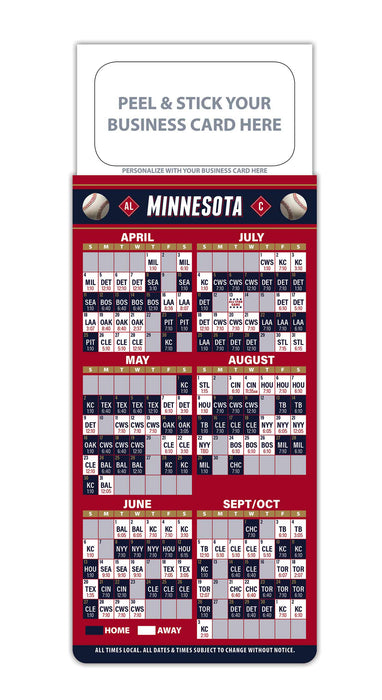 Pro Baseball Sports Schedule Magnets - MINNESOTA - 100 Count - Your Business Card Sticks on Top - ZoCo Products