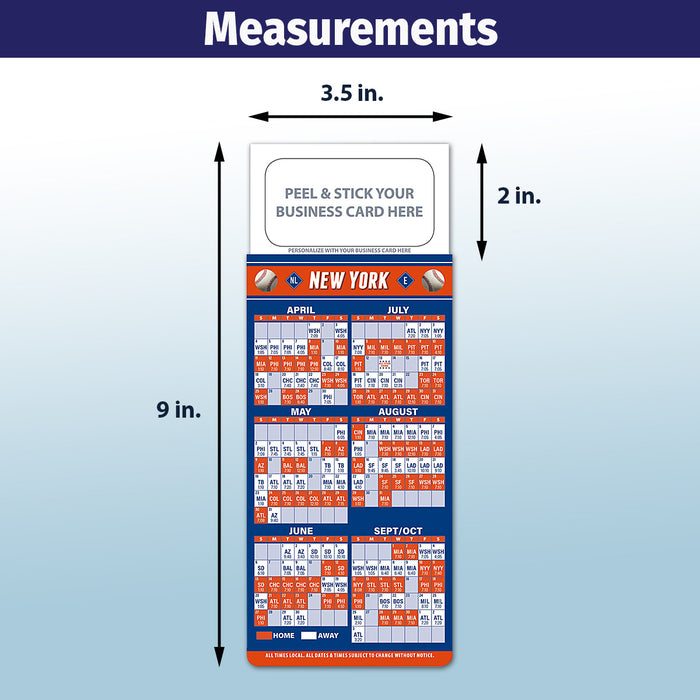 Pro Baseball Sports Schedule Magnets - NEW YORK METS - 100 Count - Your Business Card Sticks on Top - ZoCo Products